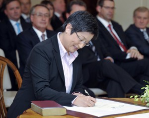 Penny at the swearing in ceremony for the 43rd Parliament - potentially writing in Australian (via http://www.pennywong.com.au)
