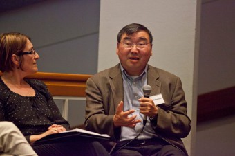 Don Nakanishi at the AASRN's 4th conference in Melbourne, 2011 (with Maria Vamvakinou, left). Photo by Mayu Kanamori - all rights reserved.