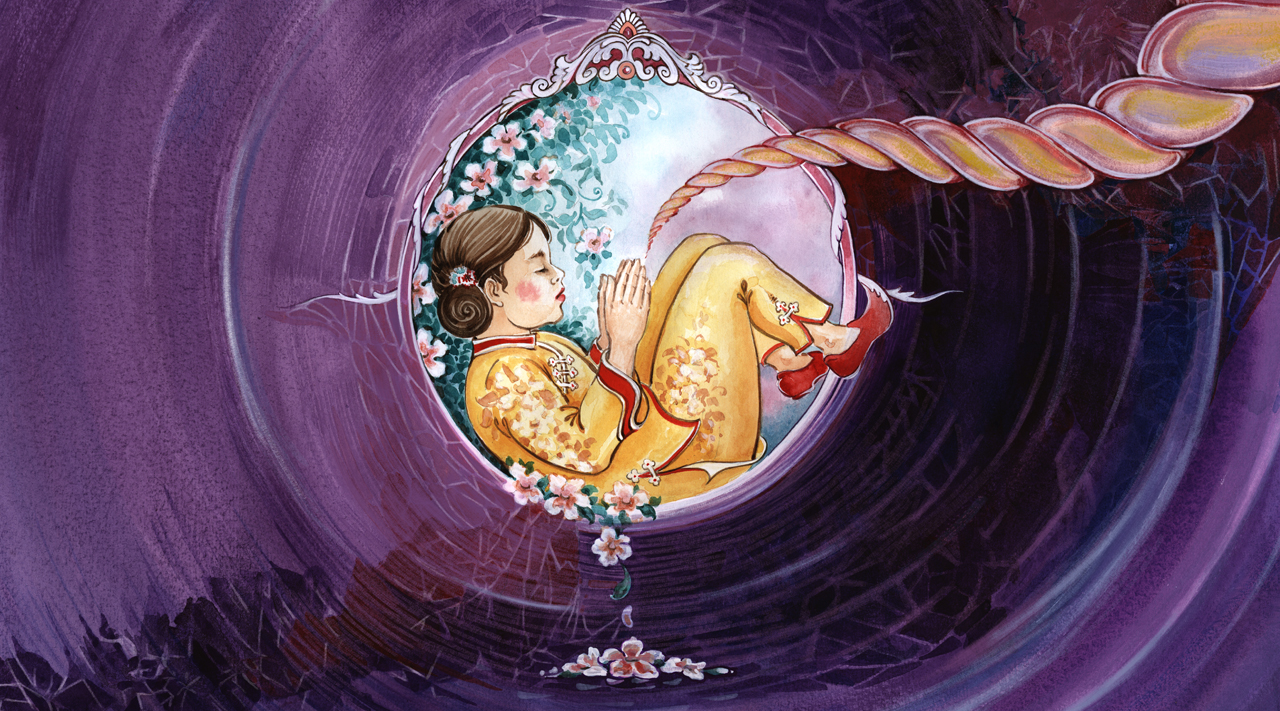 The Stolen Button front cover, illustrated by Leila Honari, written by Marianna Shek
