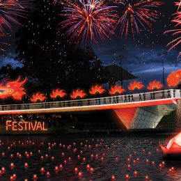 Fire works over bridge Oz Asia Festival